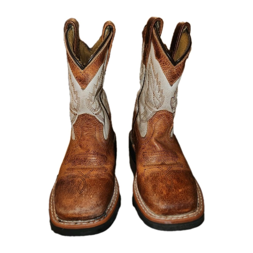 Dan Post Youth Kid 10.5 Lil' Koufax Leather Western Boots Tan/White DPC2922